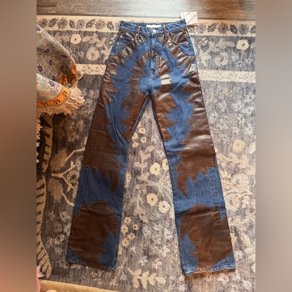 MOTHER Denim - MOTHER the Saloon Heel Blue and Brown Wide Leg Jeans